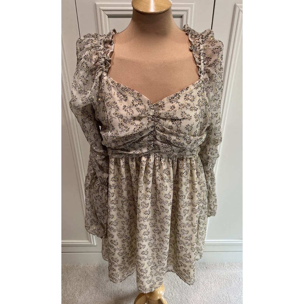 Women's Beige &‎ Metallic Gold Babydoll Dress Size 10 Fairy Victorian Princess
